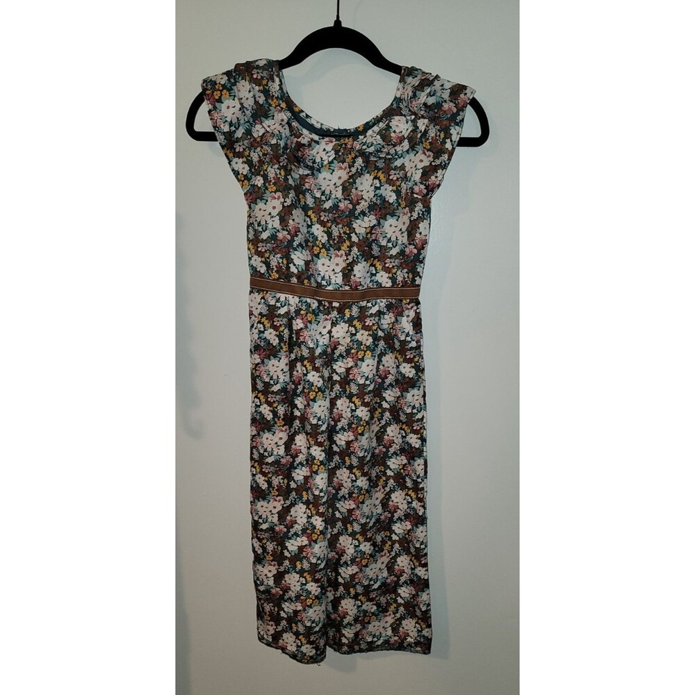 Janie and Jack Girls Sz 6 Floral Button-Front Romper Brown Multi Faux Suede Trim